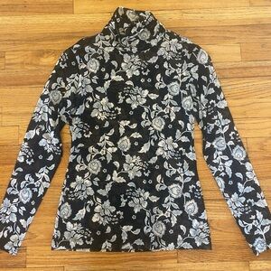 Sheer Black Floral Long-Sleeve Top